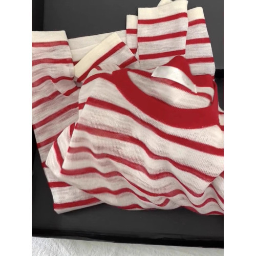 廣州十三行爆款紅色條紋冰絲長袖t恤罩衫女夏季時尚寬鬆防曬上衣