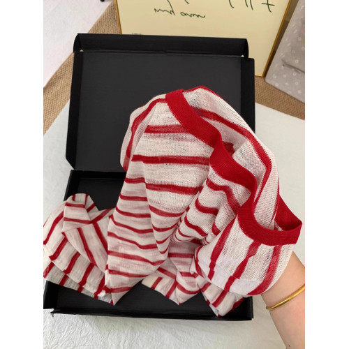 廣州十三行爆款紅色條紋冰絲長袖t恤罩衫女夏季時尚寬鬆防曬上衣