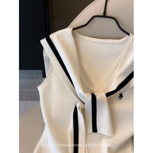 自畱爆款推薦~辣妹海軍領條紋針織背心女2026夏小馬刺綉披肩上衣