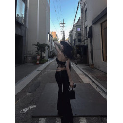 OUTFlT STUDIO 歐美辣妹風黑色亮片抹胸設計感露背上衣女夏季