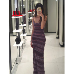 多巴胺春夏季穿搭包臀長裙子撞色條紋背心裙收腰修身吊帶連衣裙女