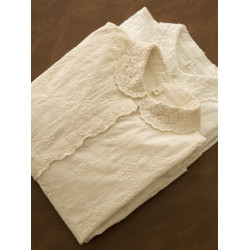 晚景櫻  日系元寶領蕾絲鏤空甜美全棉打底襯衫女長袖刺綉學生襯衣