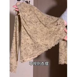 暈染斜領不規則下擺長袖t恤女秋季新款韓系流行穿搭洋氣減齡上衣