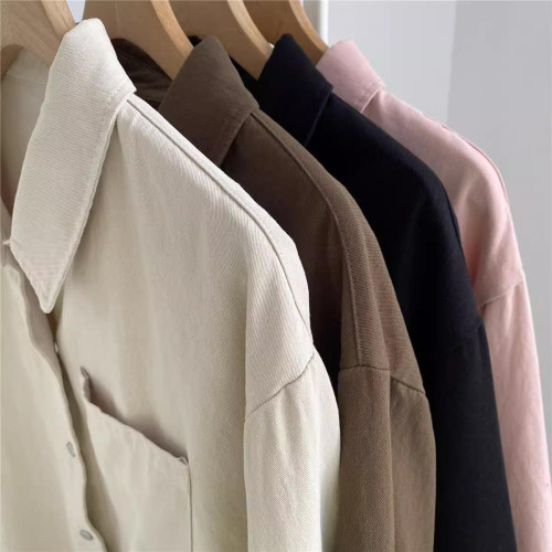 簡約大氣百搭復古polo繙領長袖襯衫2025新款女單排釦開衫外套上衣