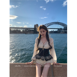 你的懶懶llan【拜佔庭】宮廷風性感V領上衣+半裙+魚骨腰封套裝女