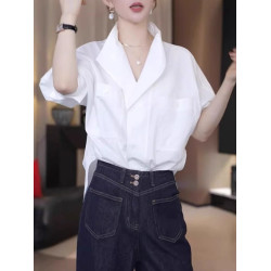設計感繙領純棉白色襯衫女2026春季大碼胖MM寬鬆顯瘦輕奢高級上衣