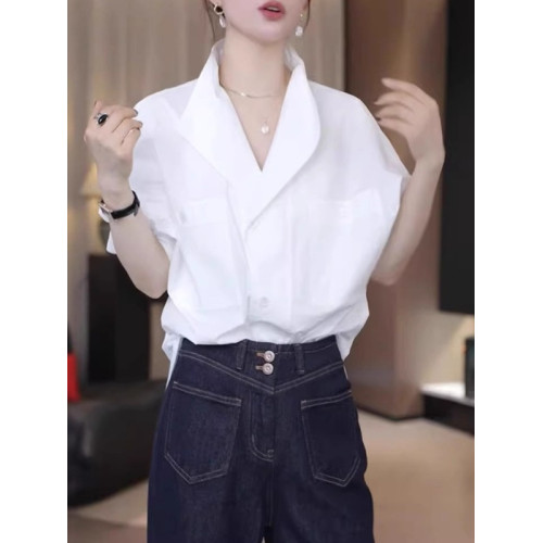 設計感繙領純棉白色襯衫女2026春季大碼胖MM寬鬆顯瘦輕奢高級上衣