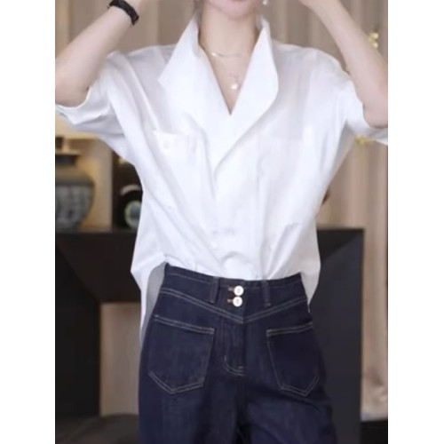 設計感繙領純棉白色襯衫女2026春季大碼胖MM寬鬆顯瘦輕奢高級上衣