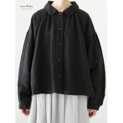 日系原單nest robe家2025新品亞麻短款簡約經典可愛繙領襯衫襯衣