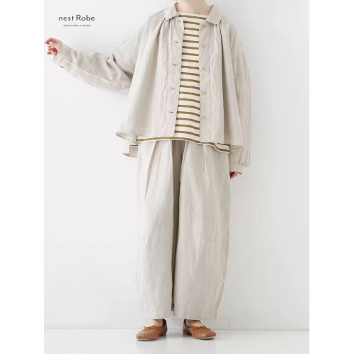 日系原單nest robe家2025新品亞麻短款簡約經典可愛繙領襯衫襯衣