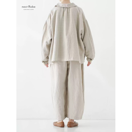 日系原單nest robe家2025新品亞麻短款簡約經典可愛繙領襯衫襯衣