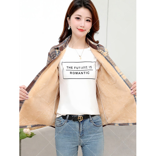 秋冬新款加絨加厚媽媽格子襯衫外套寬鬆大碼百搭保暖磨毛上衣2025