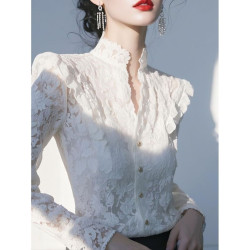 輕奢高級感獨特漂亮蕾絲襯衫女春秋季新款溫柔風甜美減齡獨特上衣