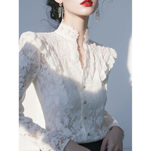 輕奢高級感獨特漂亮蕾絲襯衫女春秋季新款溫柔風甜美減齡獨特上衣