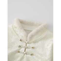 艾格新中式絲絨加絨襯衫女2025冬季新款兔毛立領加厚打底國風上衣