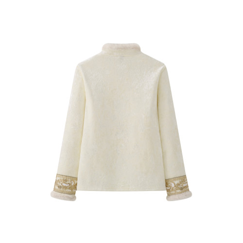 艾格新中式絲絨加絨襯衫女2025冬季新款兔毛立領加厚打底國風上衣