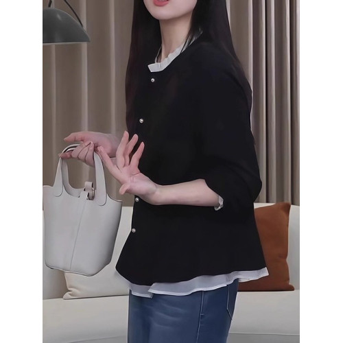 法式氣質時尚假兩件長袖襯衫女春季大碼胖MM洋氣通勤顯瘦寬鬆上衣