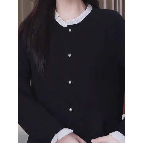 法式氣質時尚假兩件長袖襯衫女春季大碼胖MM洋氣通勤顯瘦寬鬆上衣