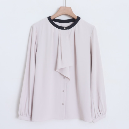 D13049日單新款客供料單排釦圓領寬鬆有領結女通勤氣質長袖襯衫