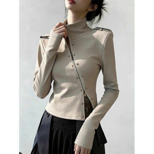 小衆不撞款上衣女早春輕奢高級感減齡獨特漂亮卡其色繙領長袖襯衫