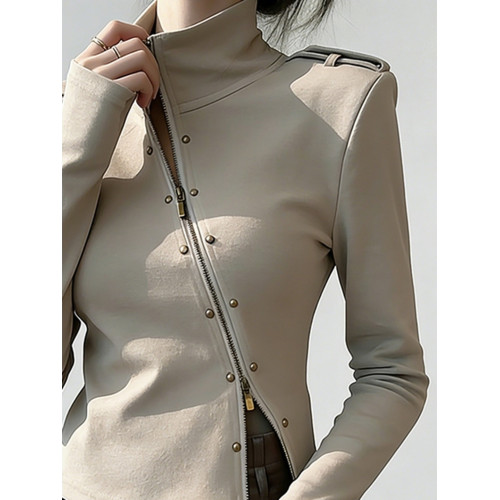 小衆不撞款上衣女早春輕奢高級感減齡獨特漂亮卡其色繙領長袖襯衫