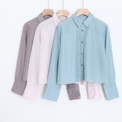 D14092日單NBB新款客供天絲料單排釦寬鬆女氣質純色短款長袖襯衫