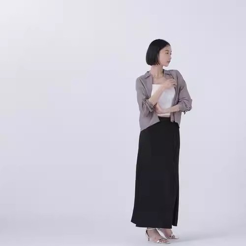 D14092日單NBB新款客供天絲料單排釦寬鬆女氣質純色短款長袖襯衫