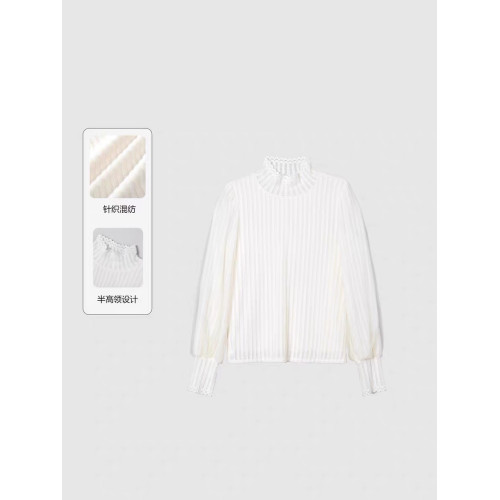 【優雅曡搭】官方冬新款蕾絲花邊半高領打底衫女保暖顯瘦內搭上衣