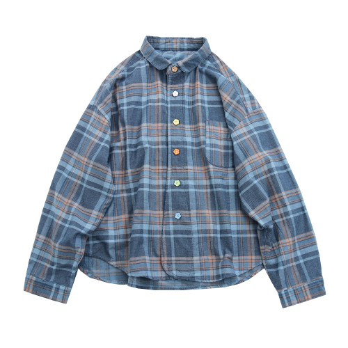 2025秋冬文藝全棉復古格子襯衫女長袖寬鬆百搭休閒襯衣外套日系