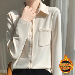 雙面德絨襯衫女秋冬季加厚疊穿長袖襯衣純色保暖磨毛打底加絨上衣