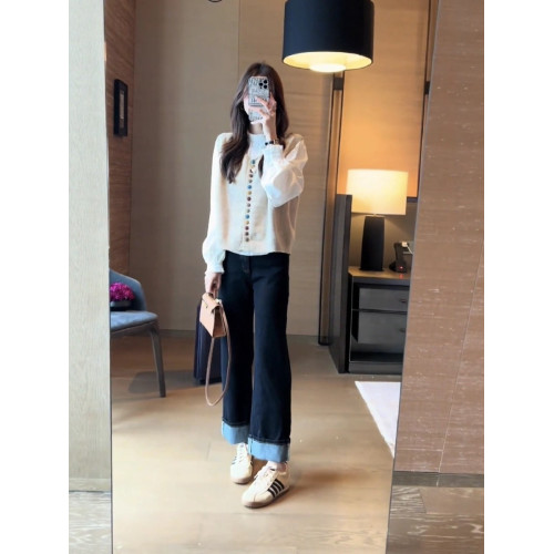 2025秋季新款學院風軟糯針織馬甲女搭泡泡袖內搭襯衣上衣兩件套裝