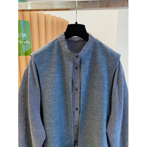 長袖襯衫女2026春秋新款胖妹妹馬甲拼接格子假兩件上衣襯衣高級感