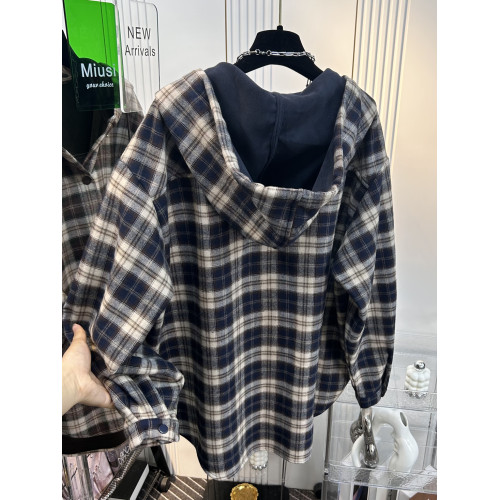 2025超火加絨連帽格子襯衫女休閒寬鬆慵懶風加厚磨毛襯衣外套秋冬