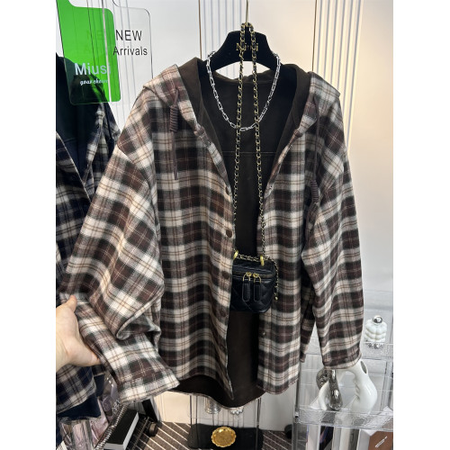 2025超火加絨連帽格子襯衫女休閒寬鬆慵懶風加厚磨毛襯衣外套秋冬