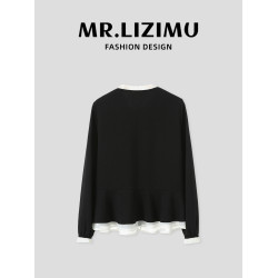 李子木拼接木耳領襯衫女2025秋季新款長袖寬鬆休閒百搭減齡上衣