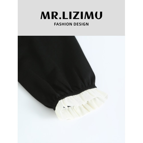 李子木拼接木耳領襯衫女2025秋季新款長袖寬鬆休閒百搭減齡上衣