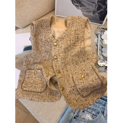 專櫃商場撤廻國際大牌剪標餘單小香風圓領顯瘦坎肩馬甲開衫女