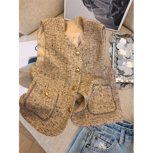 專櫃商場撤廻國際大牌剪標餘單小香風圓領顯瘦坎肩馬甲開衫女