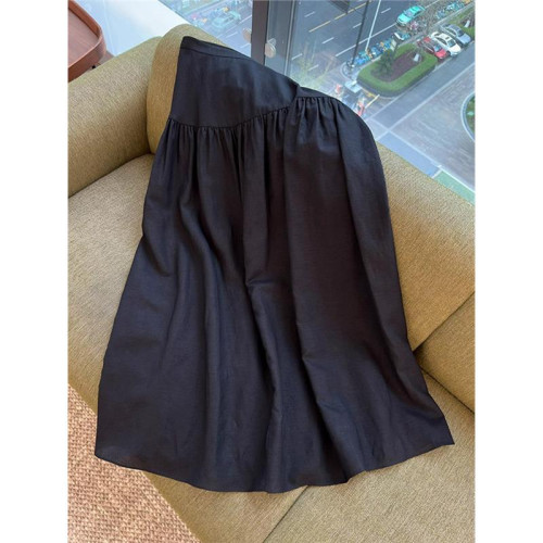 日韓尾貨剪標女裝~GAO端小衆中高腰細褶拼接亞麻半身裙女