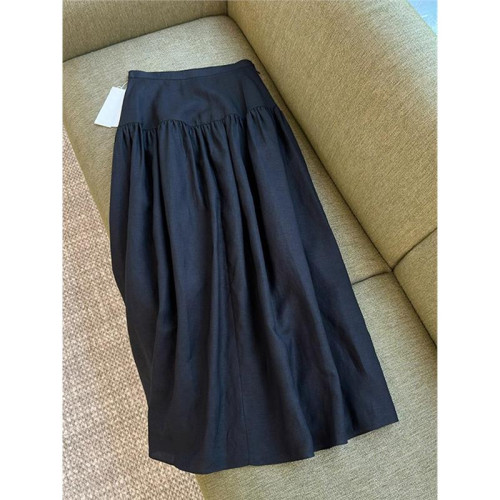 日韓尾貨剪標女裝~GAO端小衆中高腰細褶拼接亞麻半身裙女