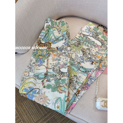 撿漏出口剪標~老虎印花濶腿褲女夏季新款直筒垂感休閒褲