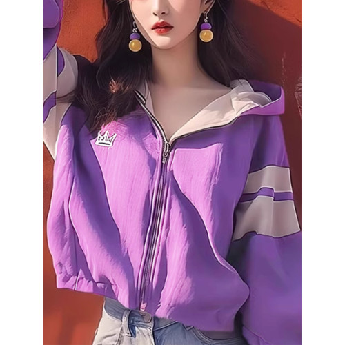 筱香飾早秋紫色長袖女士秋款薄外套2026新款冷淡系高級感連帽上衣
