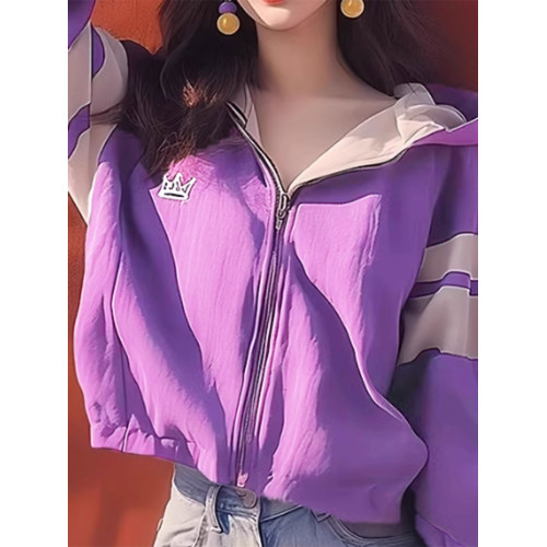 筱香飾早秋紫色長袖女士秋款薄外套2026新款冷淡系高級感連帽上衣