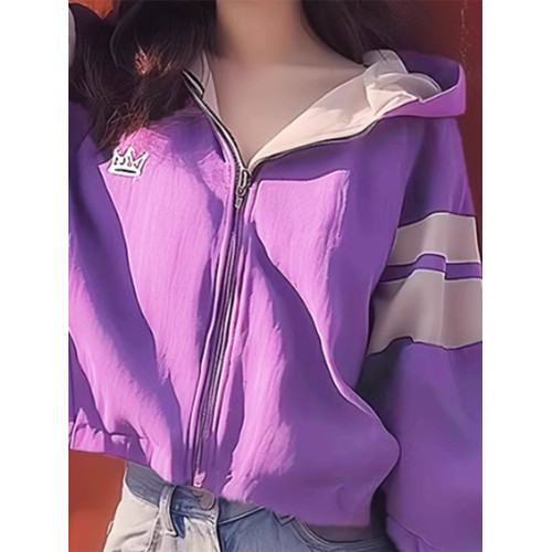 筱香飾早秋紫色長袖女士秋款薄外套2026新款冷淡系高級感連帽上衣