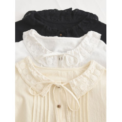 花邊娃娃領棉麻襯衣212重工精緻蕾絲風琴褶燈籠袖木釦A字長袖襯衫