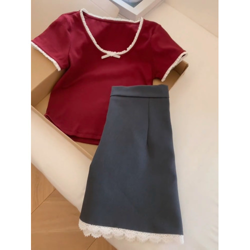 柔軟舒適好穿！紅色蝴蝶結小衆T恤女2025夏季小個子內搭時尚上衣