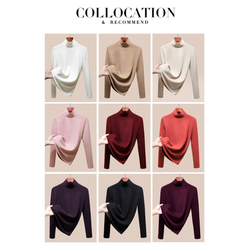 發熱保暖雙面腈綸加絨加厚高級蠶絲大碼正肩打底衫高領長袖t恤女