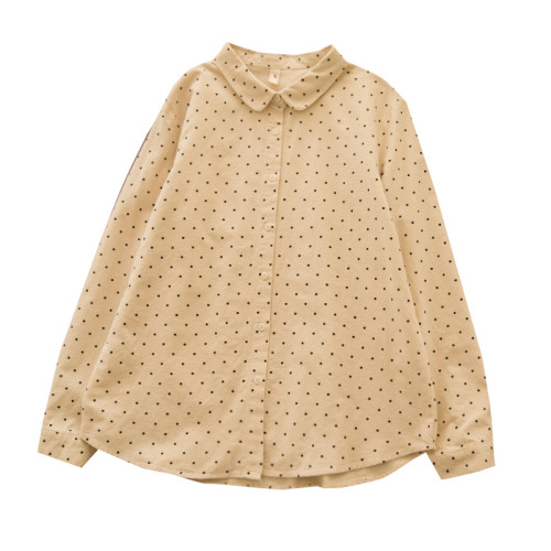 葉落歸  純棉波點娃娃領襯衫復古氣質文藝減齡襯衣百搭學生打底