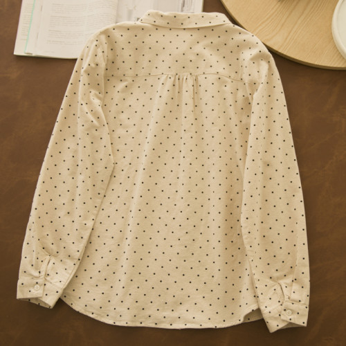 葉落歸  純棉波點娃娃領襯衫復古氣質文藝減齡襯衣百搭學生打底