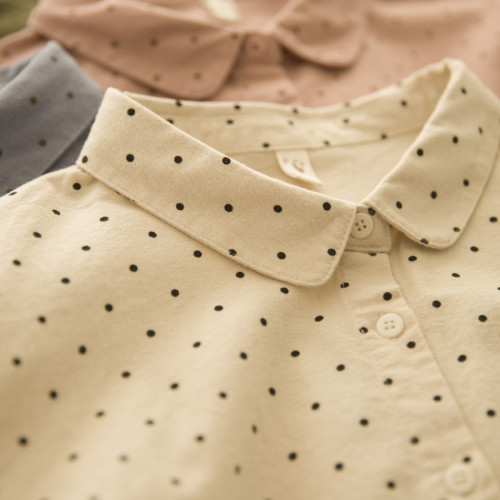 葉落歸  純棉波點娃娃領襯衫復古氣質文藝減齡襯衣百搭學生打底